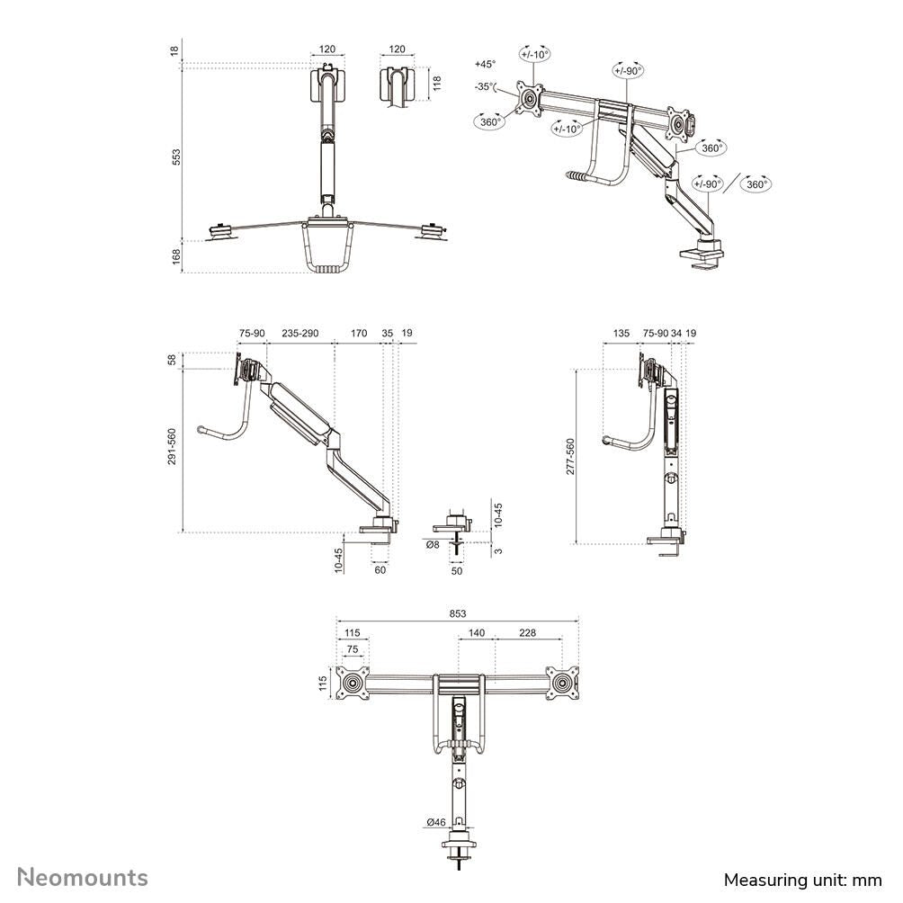 Neomounts DS75-450WH2 Monitor Tischhalterung