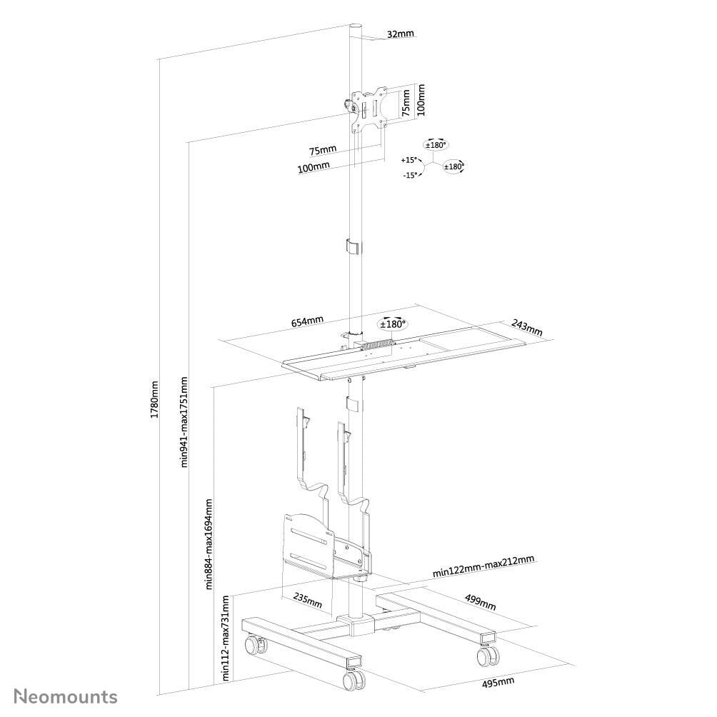 Neomounts FPMA-MOBILE1700 mobiler Arbeitsplatz