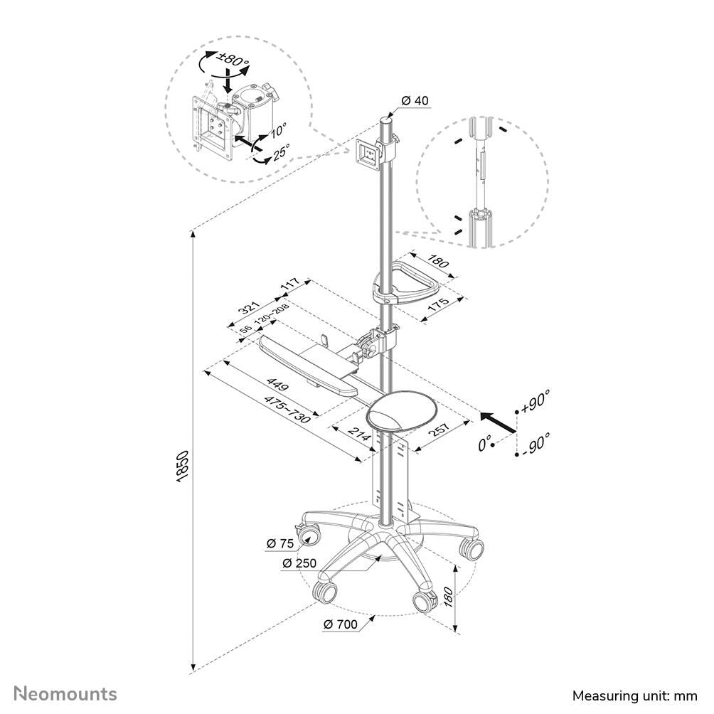 Neomounts FPMA-MOBILE1800 mobiler Arbeitsplatz