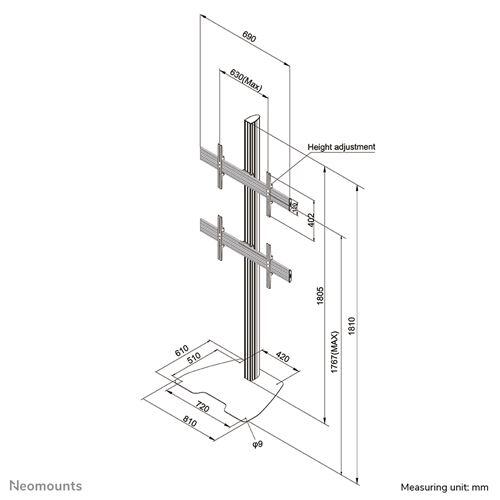 B-WARE Neomounts NMPRO-S12 1x2 Videowall Bodenständer für zwei Displays 81,3 - 165,1 cm 32-65 Zoll