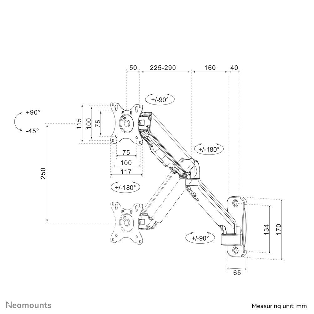 Neomounts WL70-450BL11 voll bewegliche Wandhalterung für 17-32' Bildschirme - Schwarz