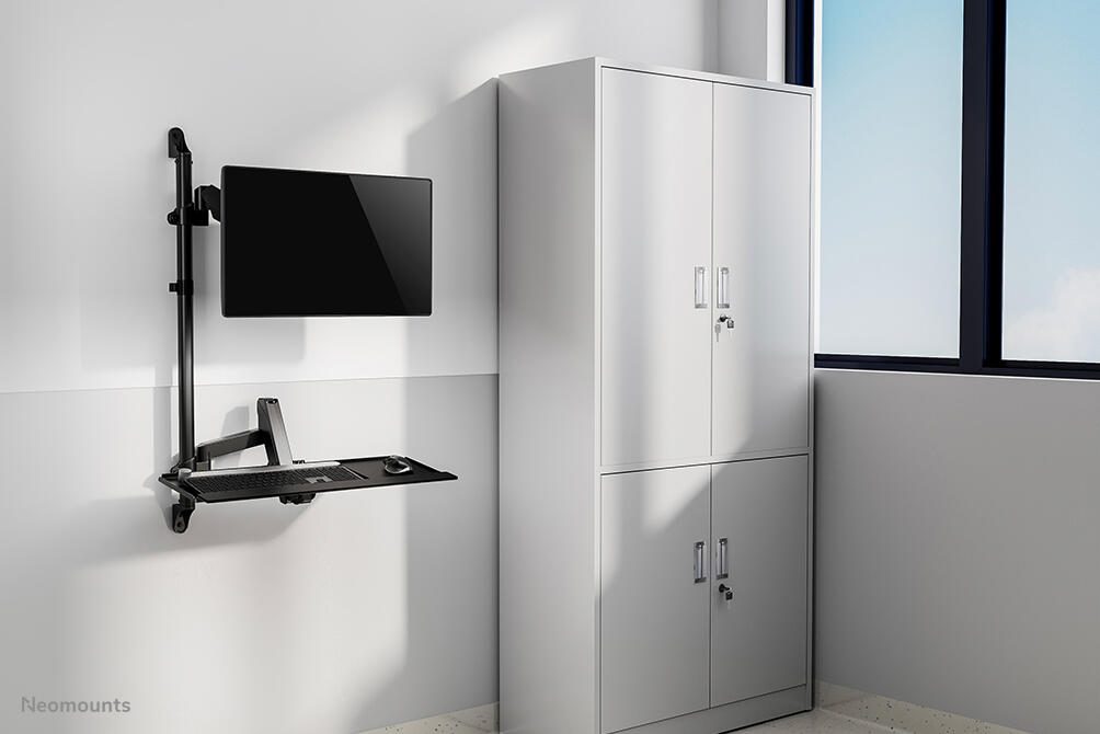 Neomounts WL90-325BL1 höhenverstellbarer, wandmontierter Arbeitsplatz für 17-32' Bildschirme, Tastatur und Maus - Schwar