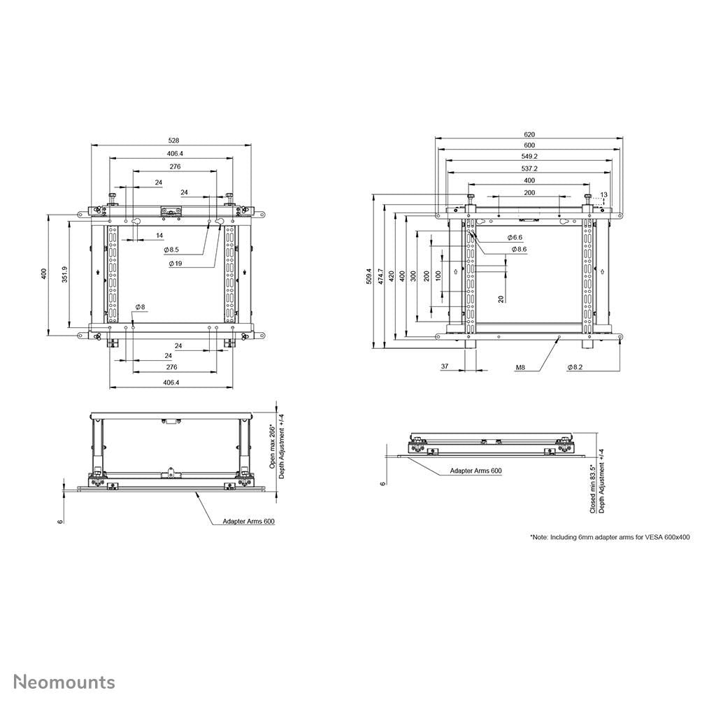 Neomounts WL95-800BL1 Videowall Push-to-Pop-Out Wandhalterung