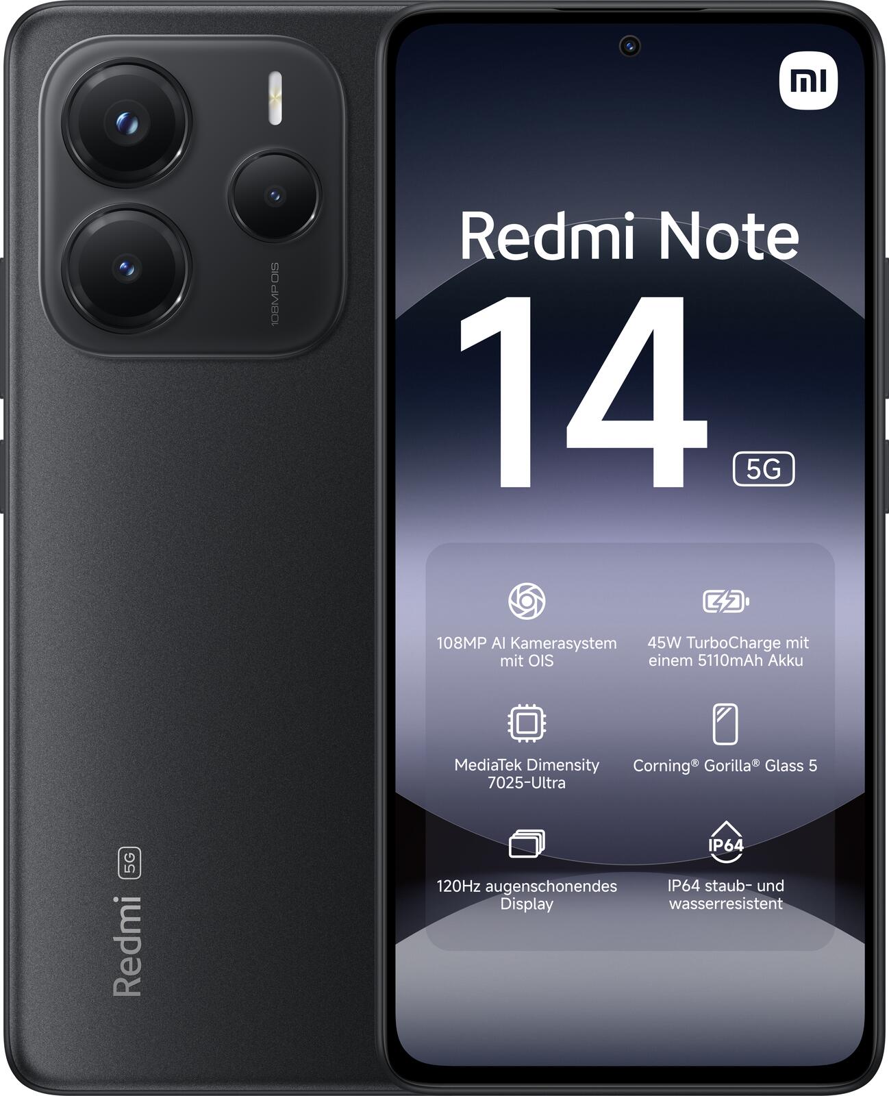Xiaomi Redmi Note 14 5G 256 GB/8 GB, schwarz