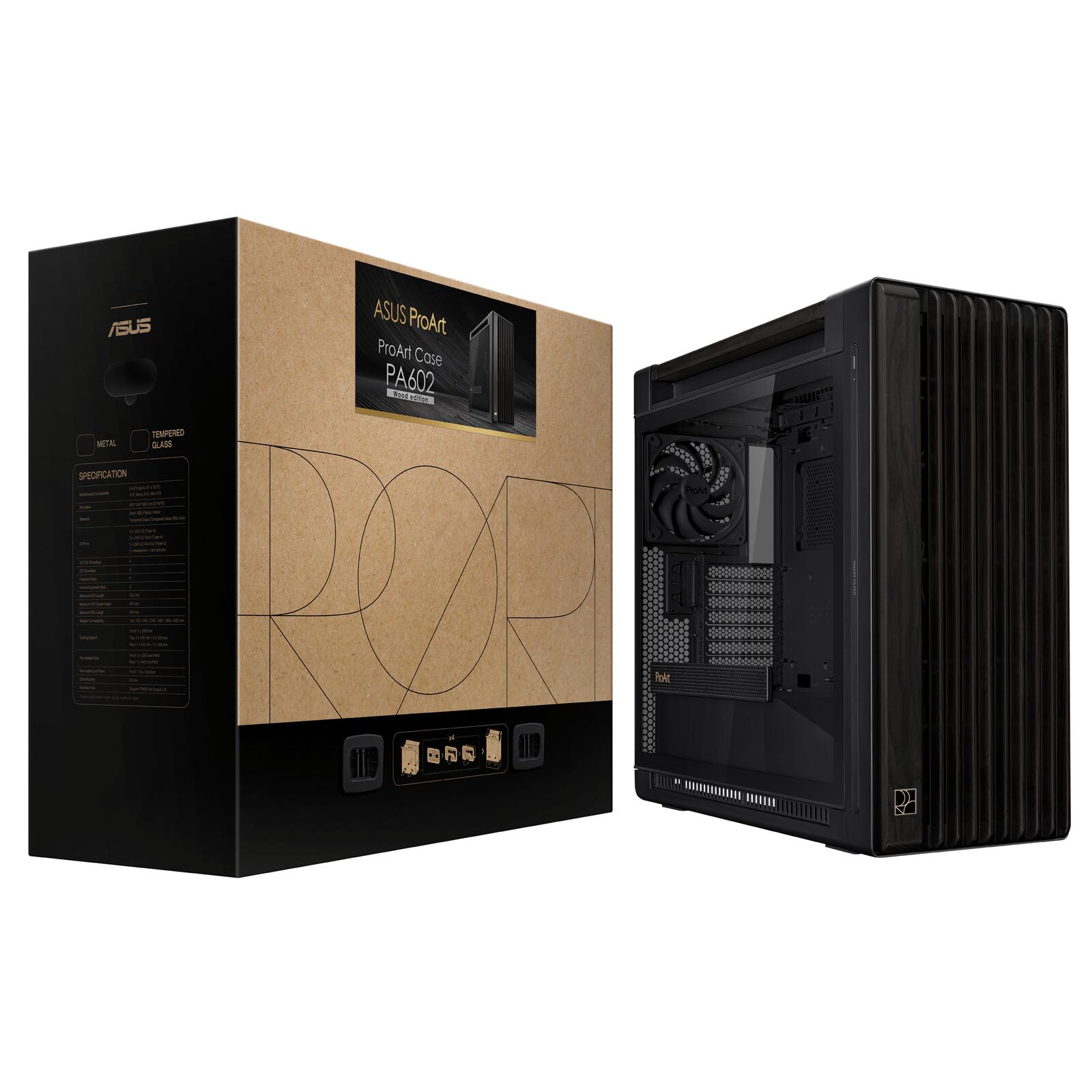 ASUS ProArt PA602 Wood Edition Tempered Glass E-ATX PC Gehäuse, schwarz