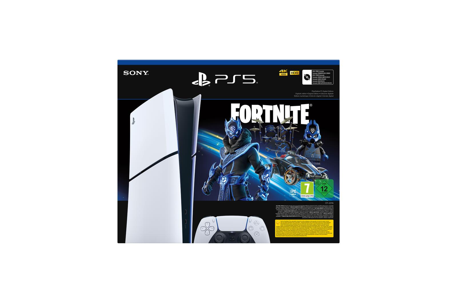 B-WARE Sony Playstation 5 Slim Digital-Edition Fortnite Cobalt Star Bundle, weiß