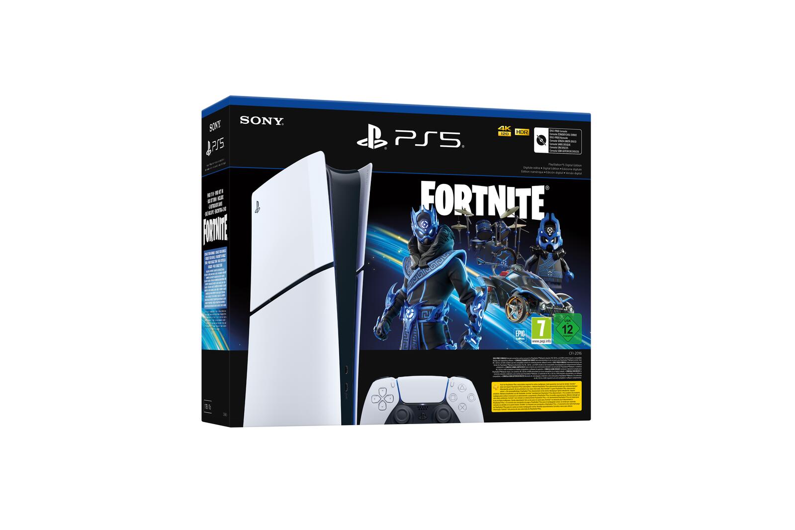 B-WARE Sony Playstation 5 Slim Digital-Edition Fortnite Cobalt Star Bundle, weiß