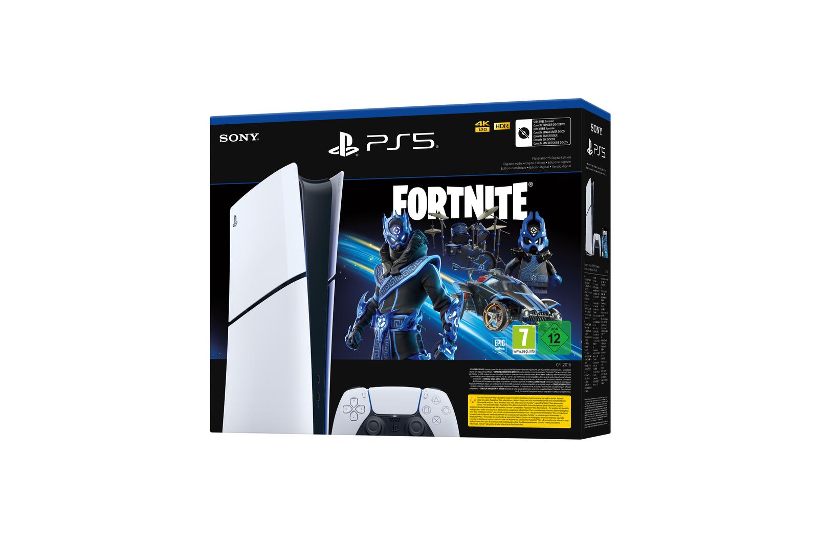 B-WARE Sony Playstation 5 Slim Digital-Edition Fortnite Cobalt Star Bundle, weiß