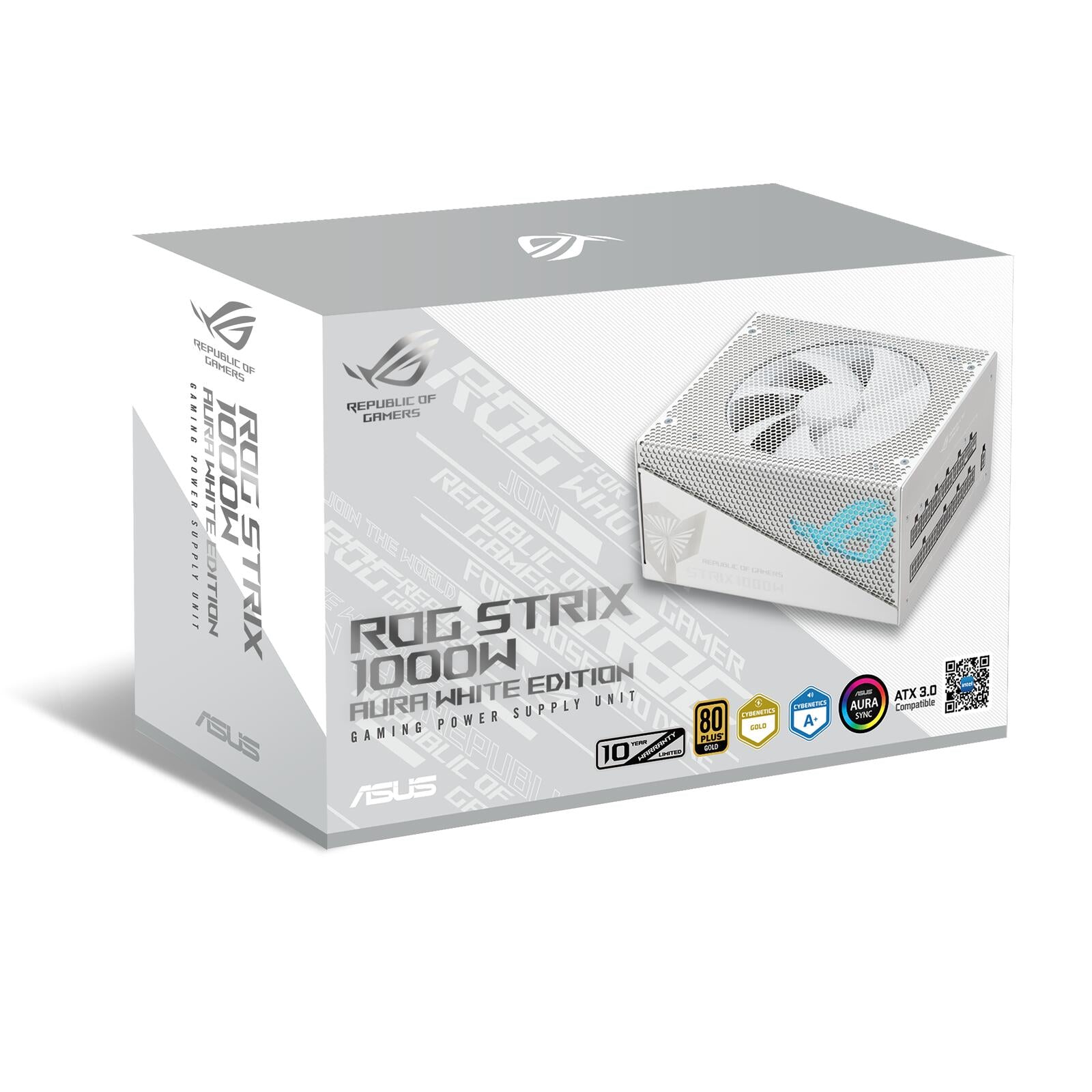 ASUS ROG Strix 1000G Aura White Edition vollmodulares Gaming Netzteil (1000 Watt, Aura Sync ARGB Beleuchtung, ATX 3.0 Ko