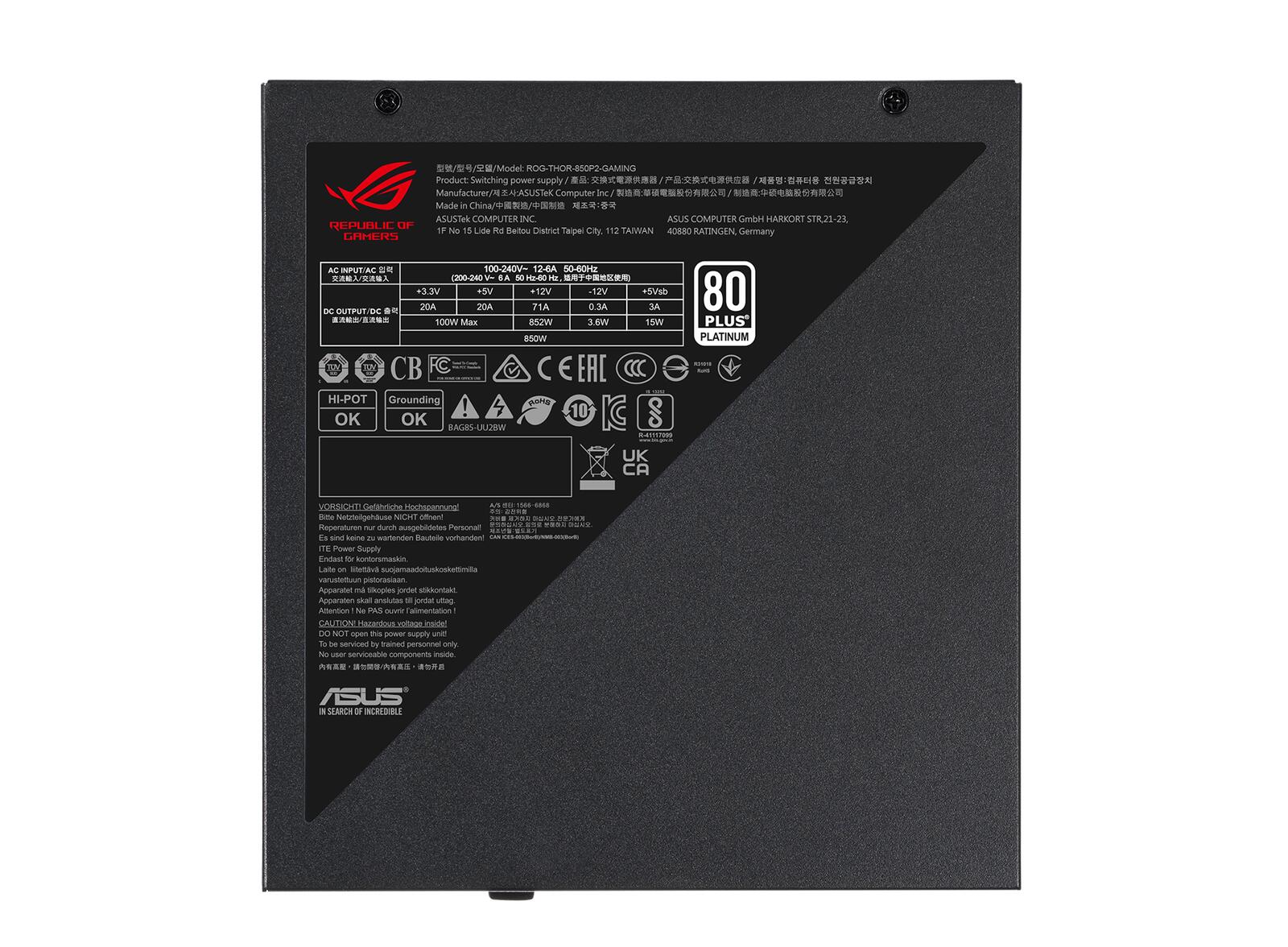 ASUS ROG Thor 850W Platinum II Netzteil (Aura Sync RGB Belechtung, OLED Display,135-mm-Axial-Tech-Lüfter mit PWM-Steueru