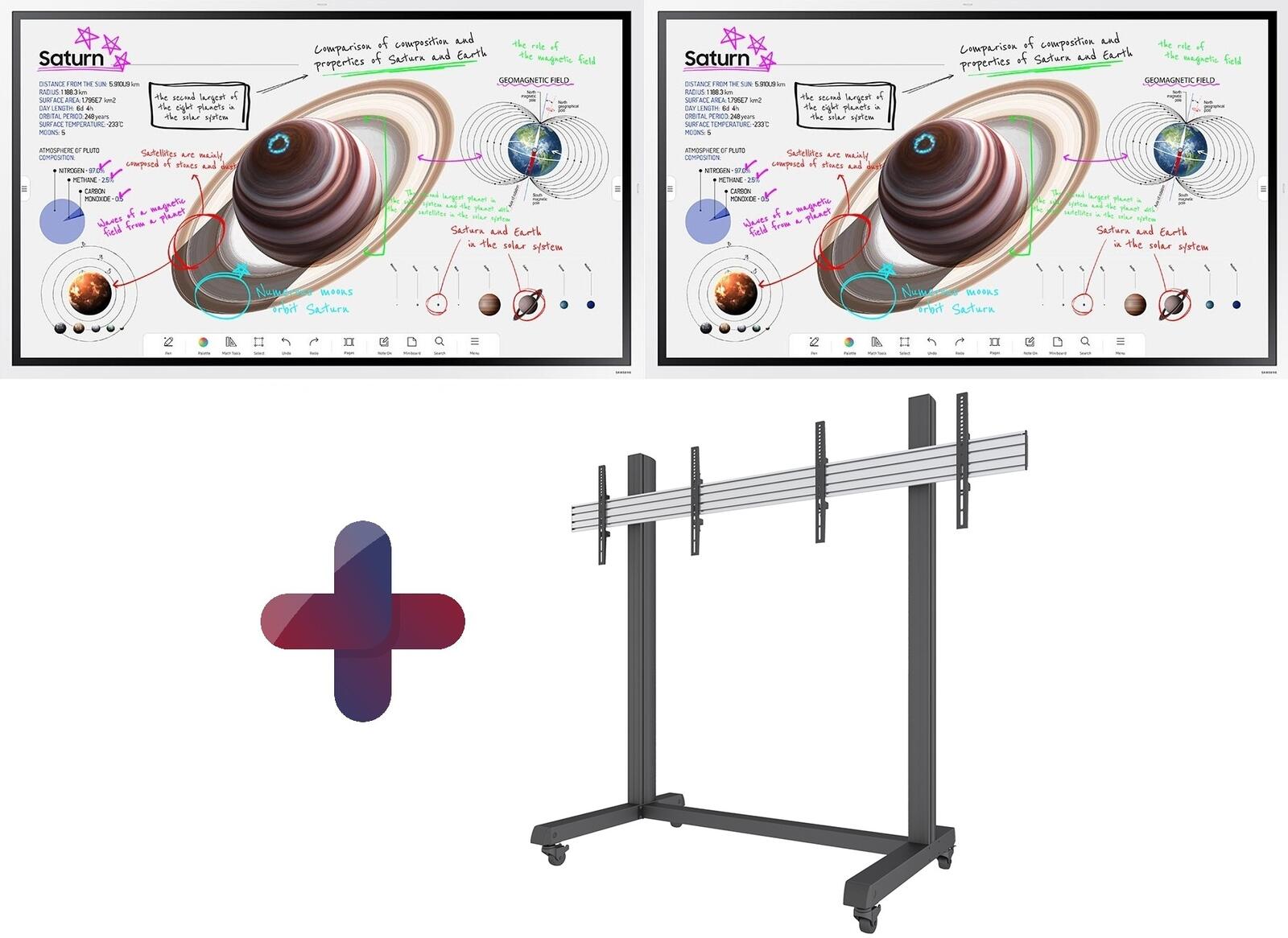 Samsung Flip Pro 2x WM55B Flipchart 138,7 cm 55 Zoll inkl. Neomounts Pro NMPRO-M21 Dual Rollwagen