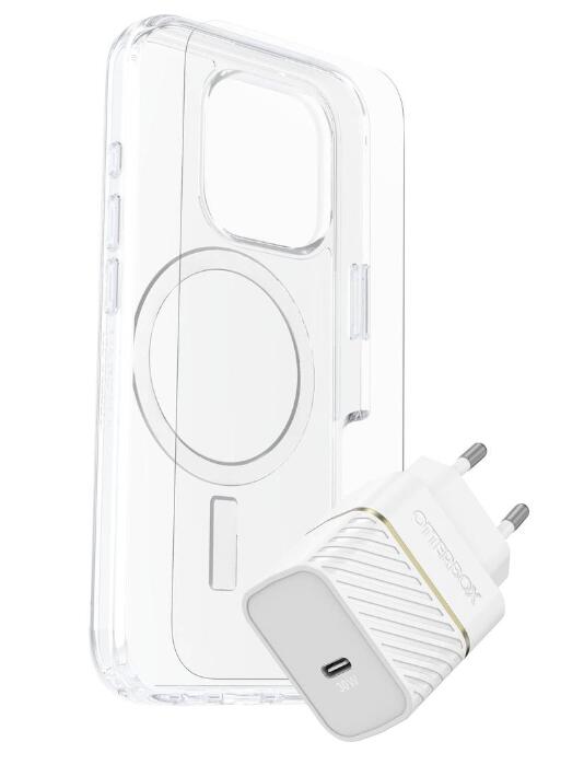 OtterBox KIT Apple iPhone 16 Pro (Symmetry Clear MagSafe / Premium Glass / UK USB-C Wall Charger 30W - white)