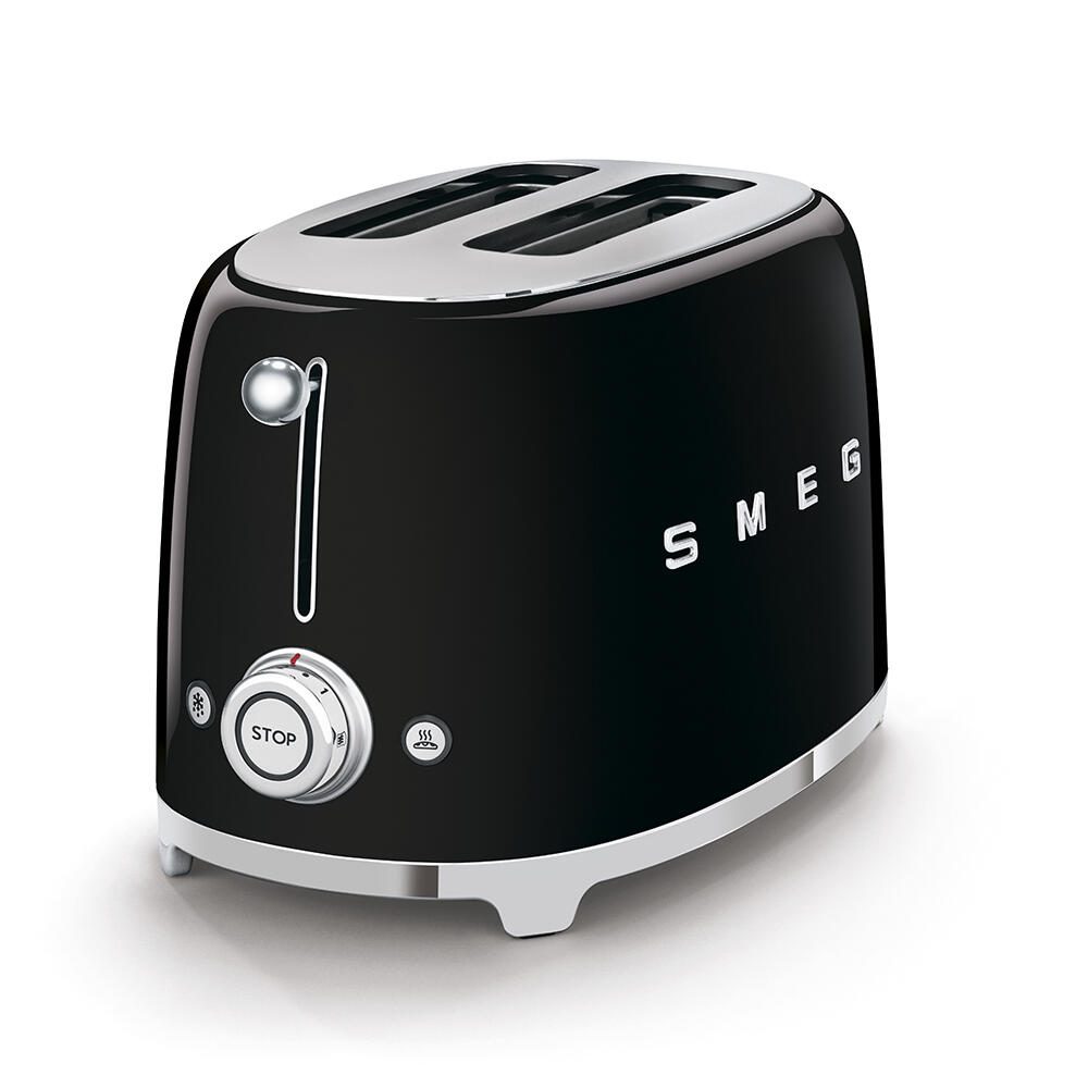 SMEG Toaster 2-Schlitz kompakt 50's Style TSF01BLEU, Schwarz, Hochglanz