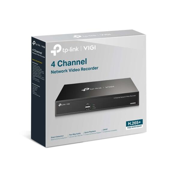 TP-Link VIGI NVR1004H 4 Kanal Netzwerk Video Recorder, 1x bis zu 10TB SATA HDD intern montierbar