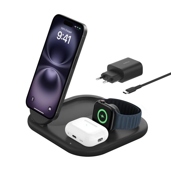 Belkin BoostCharge 3-in-1-Ladestation mit Qi2 (15 W) schwarz