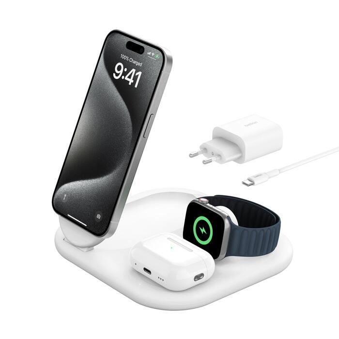 Belkin BoostCharge 3-in-1-Ladestation mit Qi2 (15 W) weiß