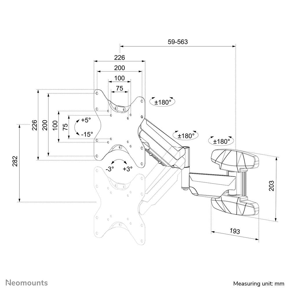 Neomounts WL70-550BL12 voll bewegliche Wandhalterung für 23-42' Bildschirme - Schwarz
