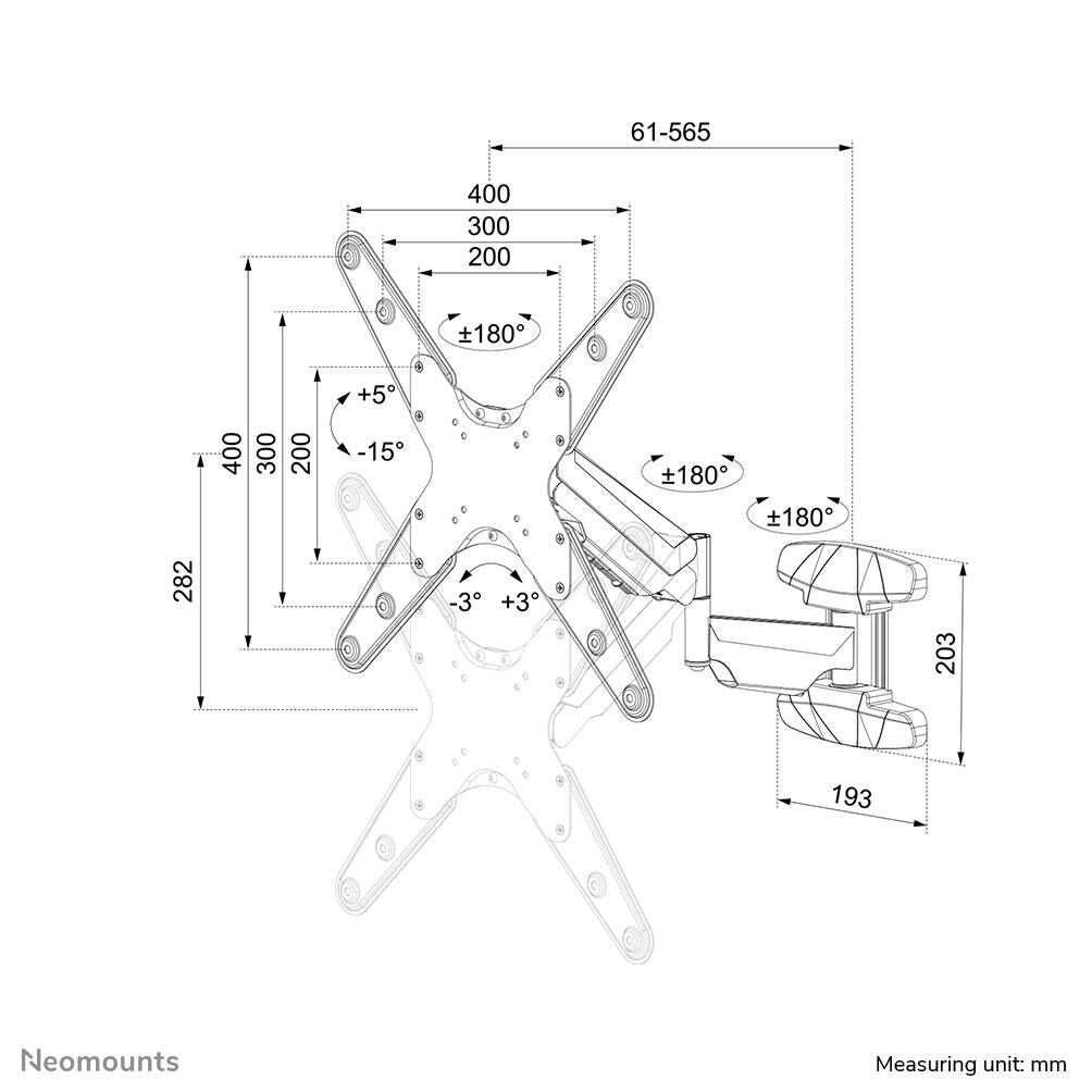 Neomounts WL70-550BL14 voll bewegliche Wandhalterung für 32-55' Bildschirme - Schwarz