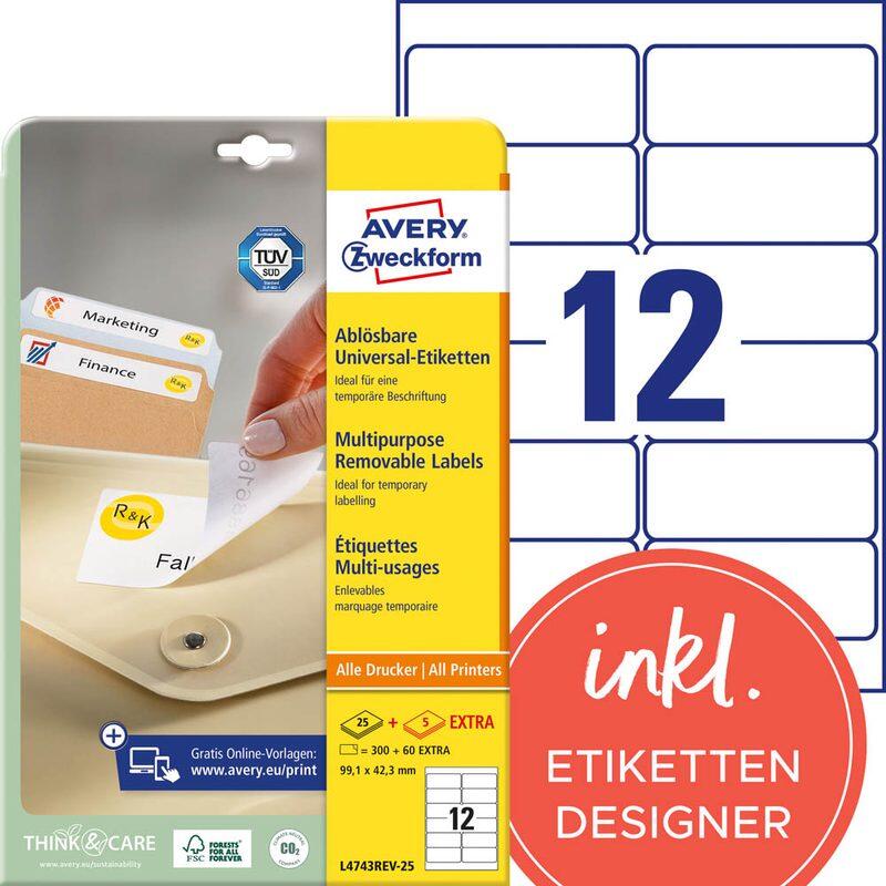AVERY Zweckform Etiketten L4743REV-25 weiß 99,1 x 42,3 mm