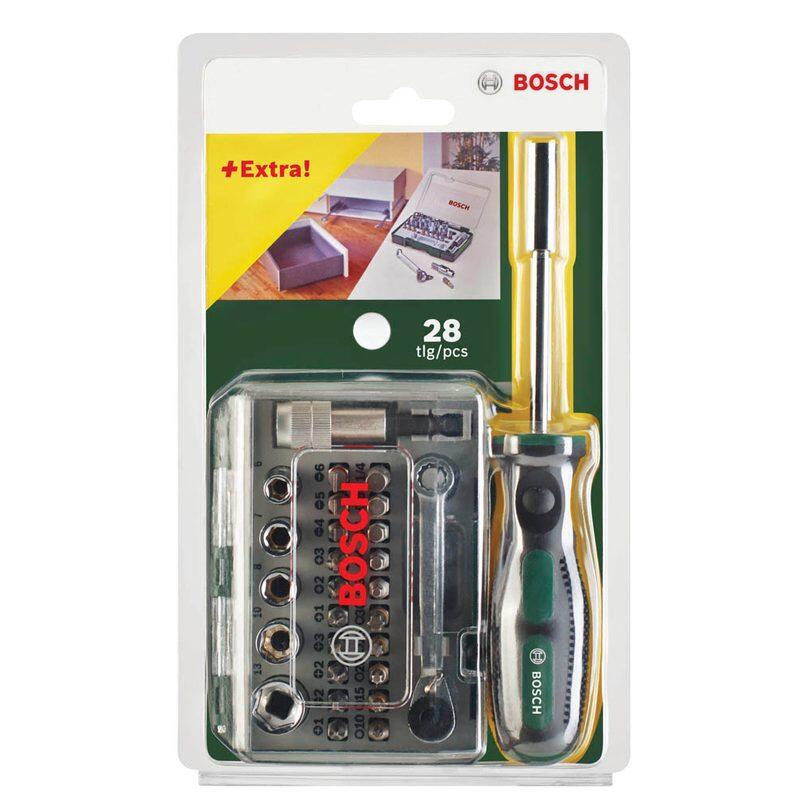 BOSCH Bit-Set Mini-Ratsche + Handschraubendreher 27-teilig