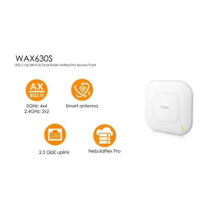 Zyxel WLAN Access Point AX3000 WiFi 6 intelligente Antenne Kein Netzteil enthalten (NebulaFlex Pro Cloud WAX630S-EU0101F