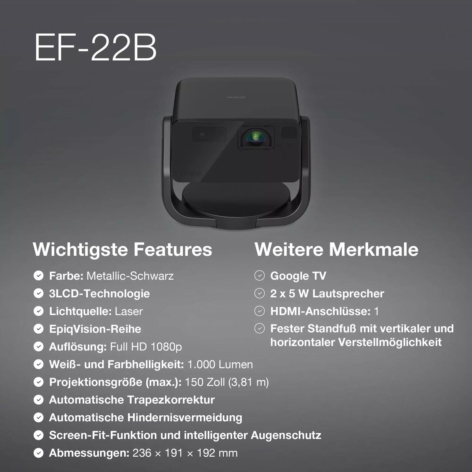 Epson EF-22B Mini-TV Laser Beamer 1.000 Lumen