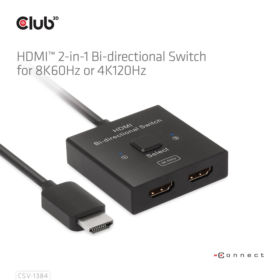 Club3D HDMI Switch 2-in-1 bidirektional   8K60Hz/4K120Hz UHD ret