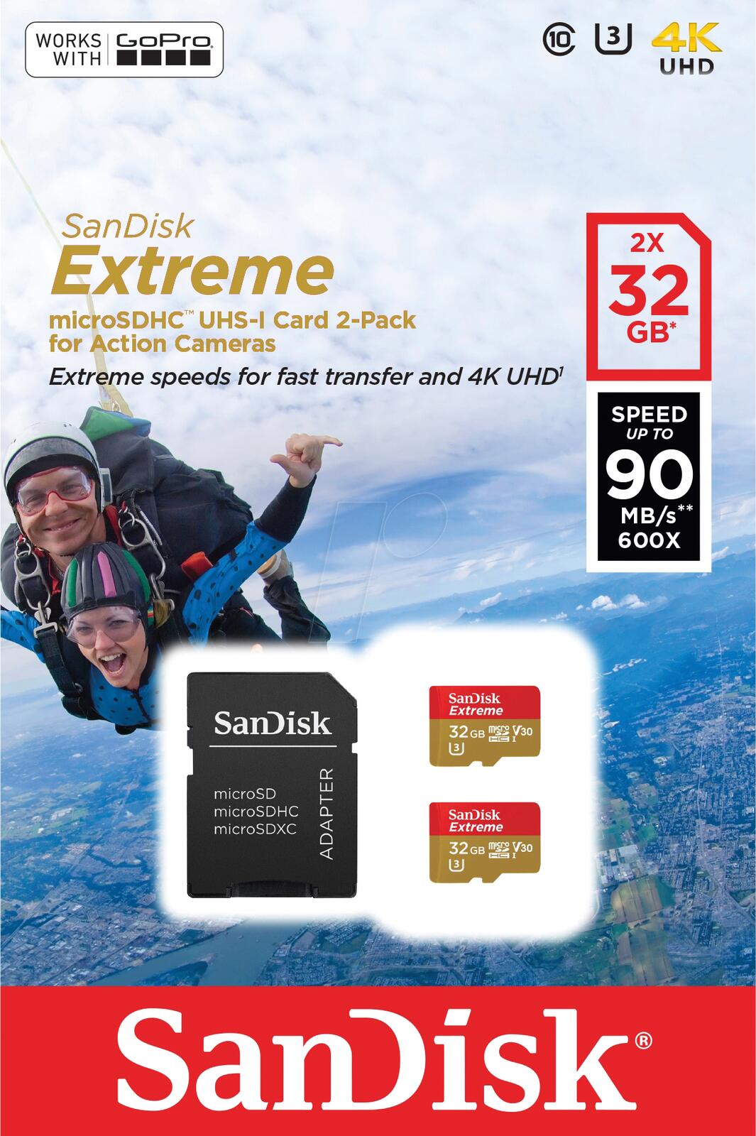 SanDisk Extreme microSDHC Speicherkarte 32GB 2-Pack + SD Adapter