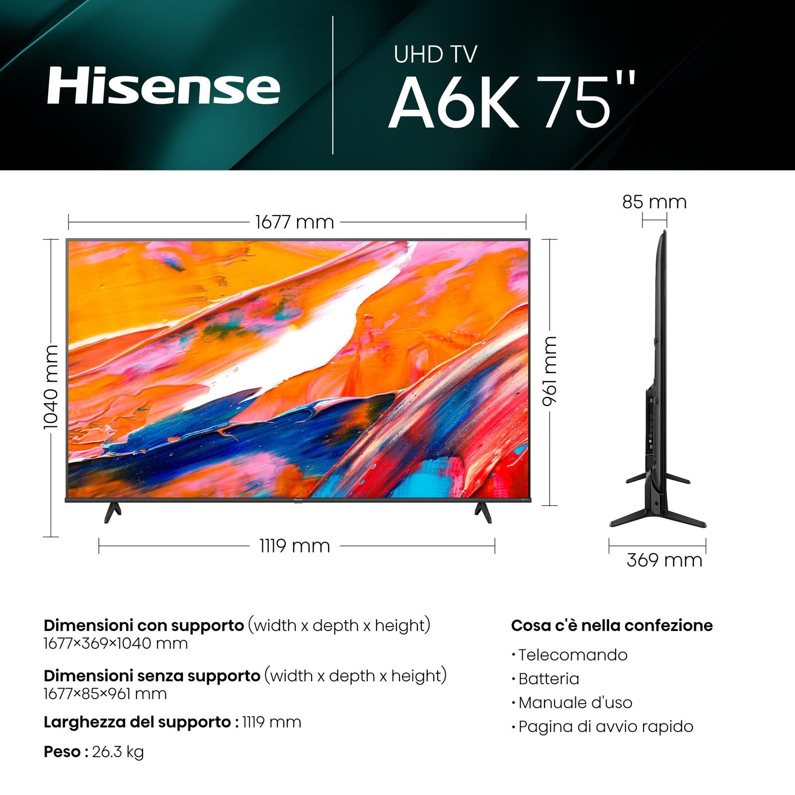 Hisense 75A6K UHD-Fernseher 191 cm (75'), 3840×2160