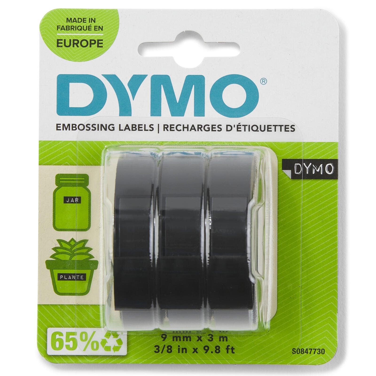DYMO® Original Prägeband-StarterSet für OMEGA und JUNIOR, Plastik - 3 x glänzend schwarz