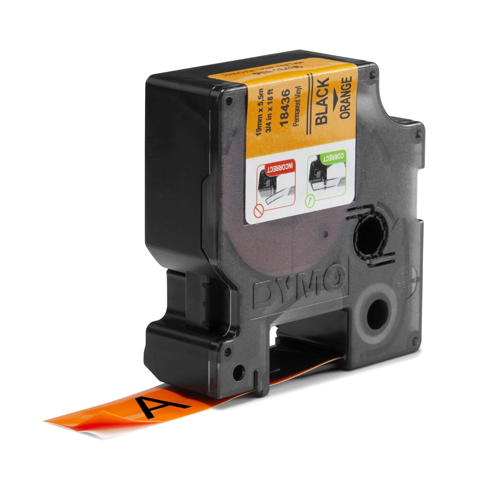 DYMO® Original IND-Schriftband für Rhino, farbiges Vinyl - schwarz auf orange
