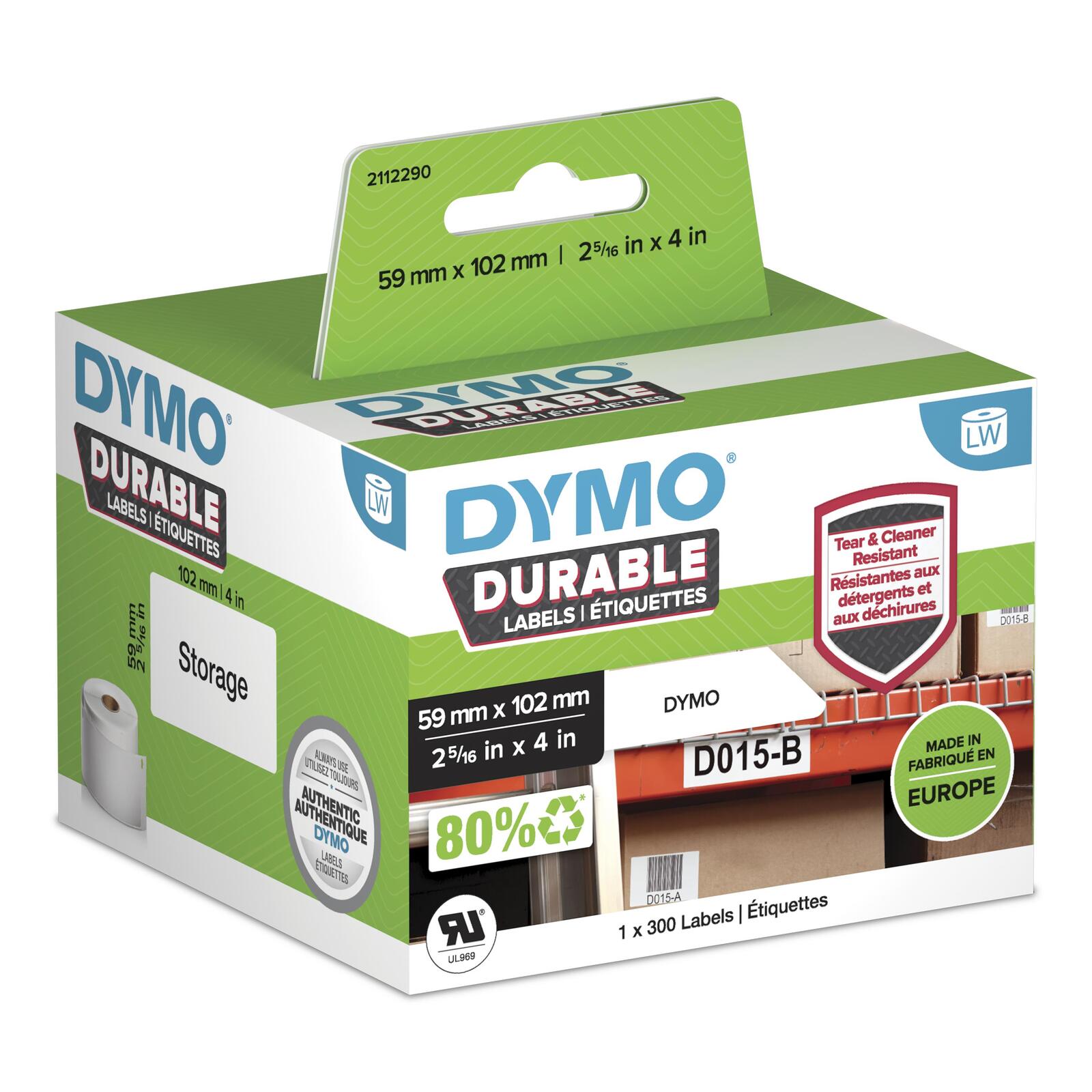 DYMO® Original Hochleistung Etikett für LabelWriter™, Kunststoff - weiss - permanent haftend, widerstandsfähig, 1 x 300