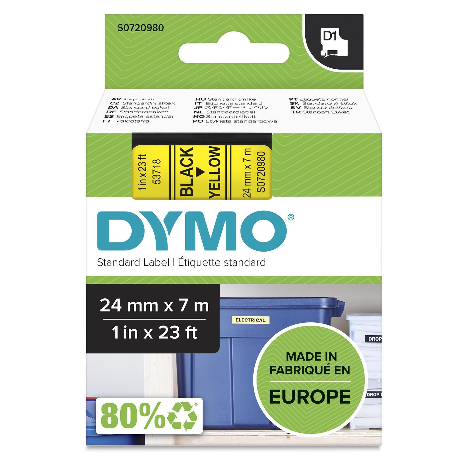 DYMO® Original D1-Schriftband für LabelManager™ 24mm x 7m - Polyester, wieder ablösbar - schwarz auf gelb
