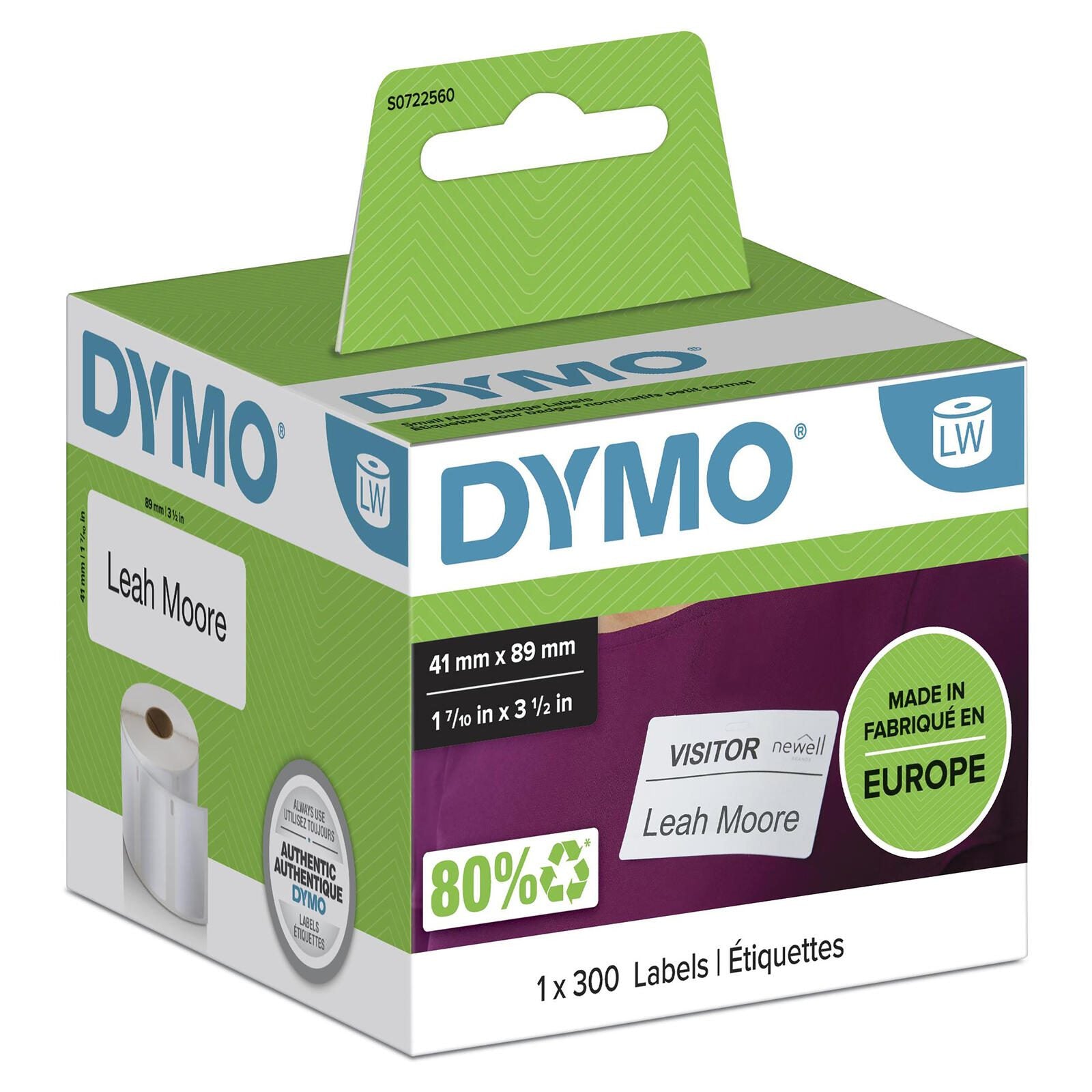 DYMO® Original Etikett für LabelWriter™, Namensschild - weiss - ablösbar, 1 x 300 Etiketten