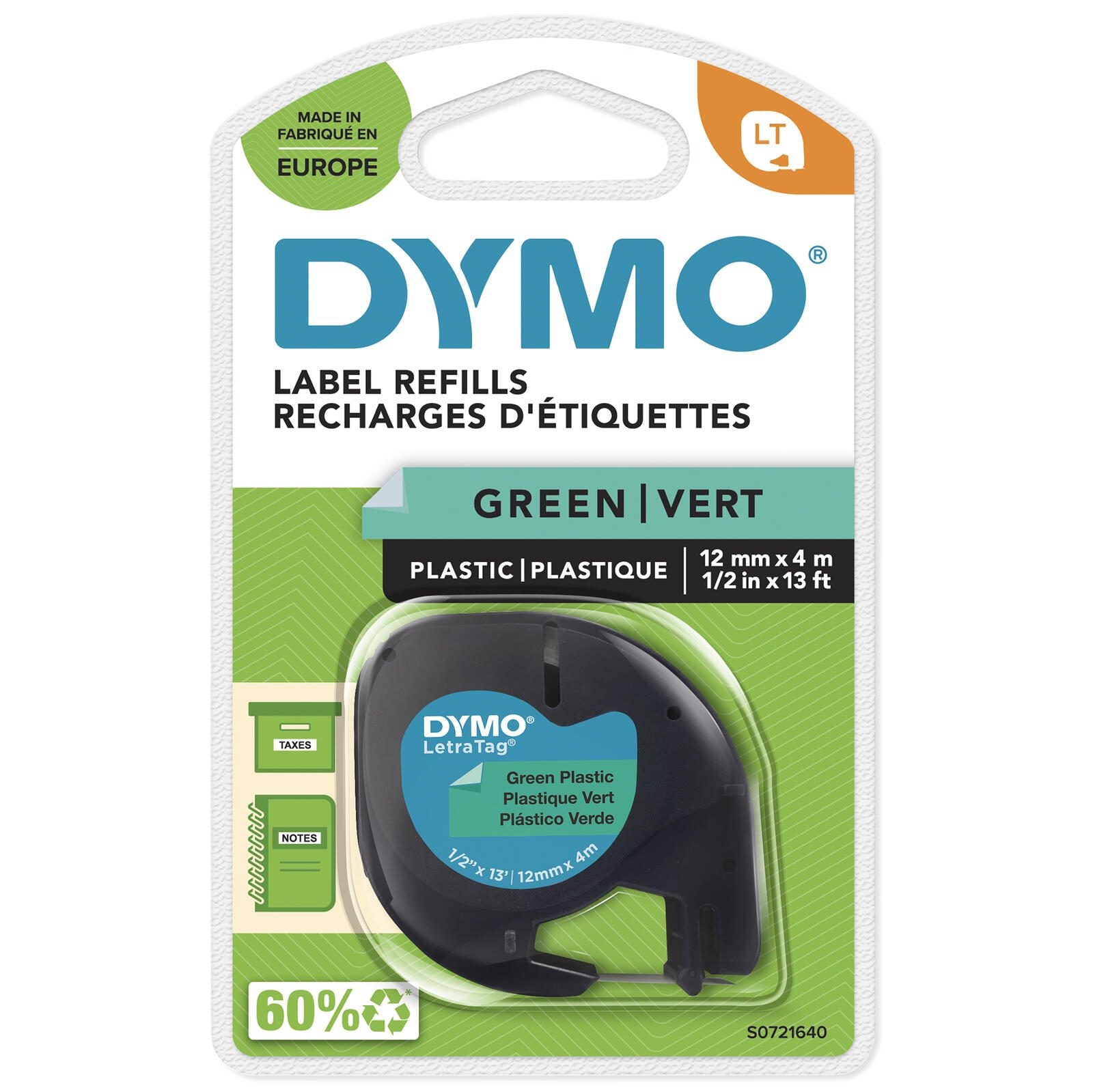 DYMO® Original Schriftband für LetraTag, Plastik - schwarz auf grün