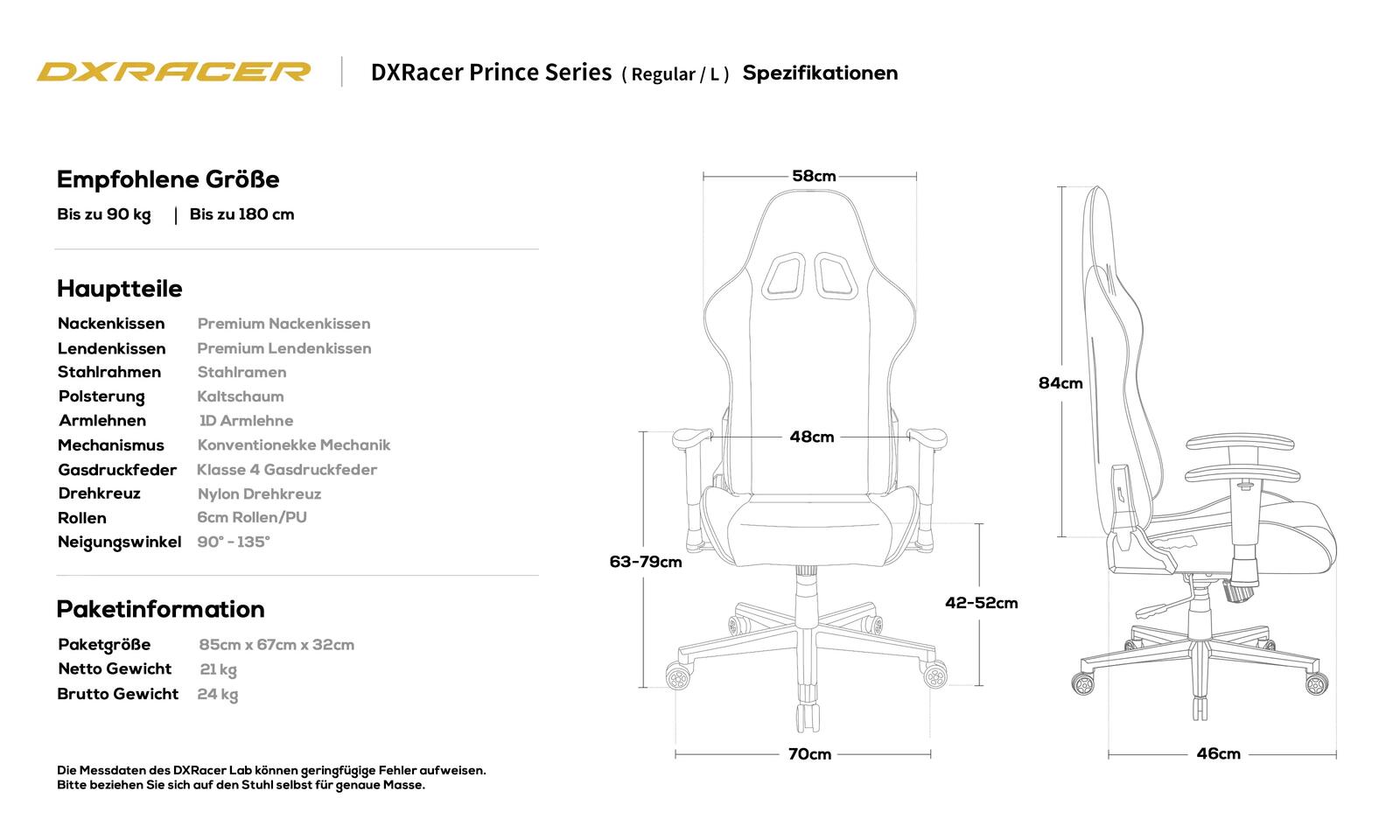 DXRacer Prince Serie OH-PM88-NR Gaming-Stuhl - Regular / L - PVC Kunstleder - schwarz/rot
