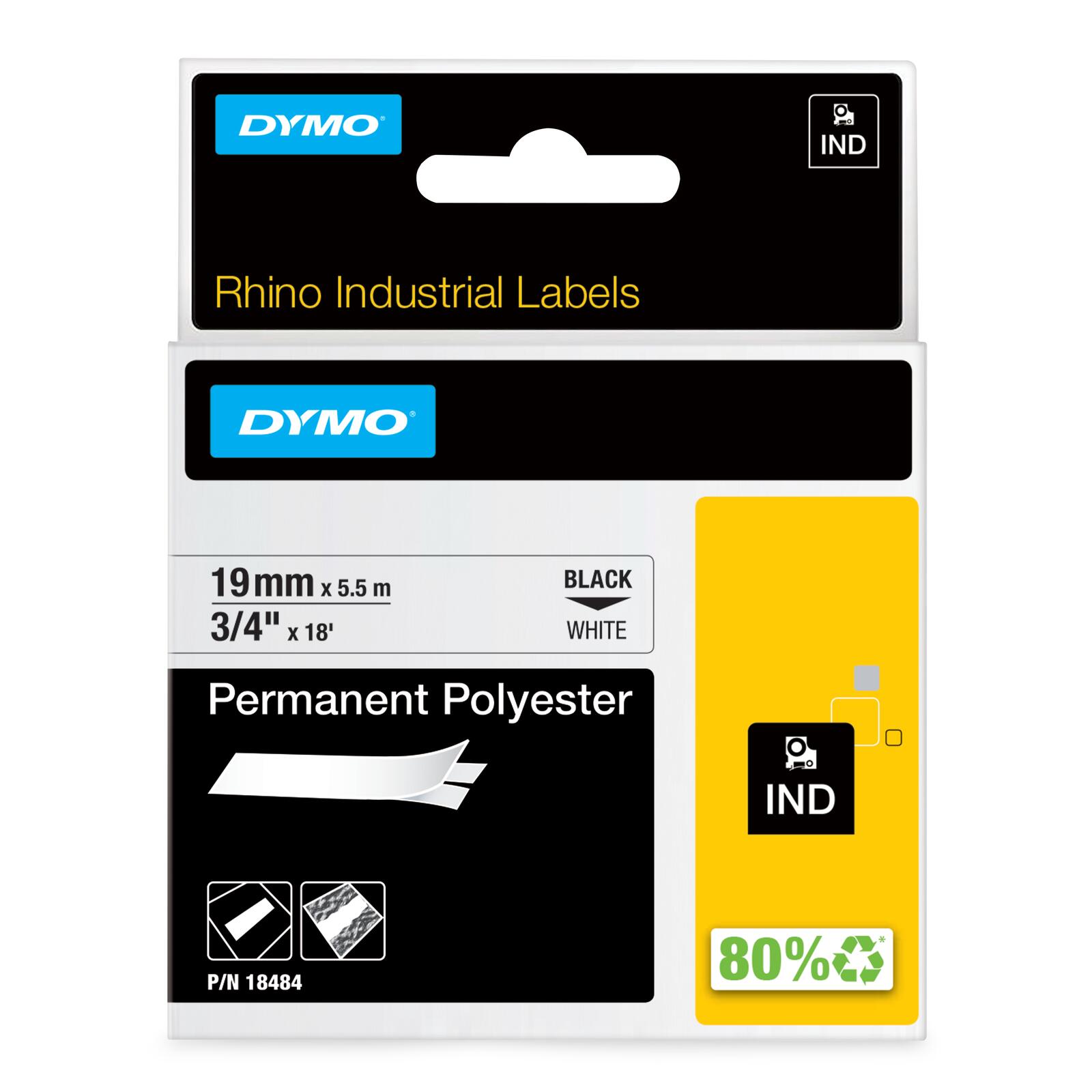DYMO® Original IND-Schriftband für Rhino, Permanent Polyester - schwarz auf weiss