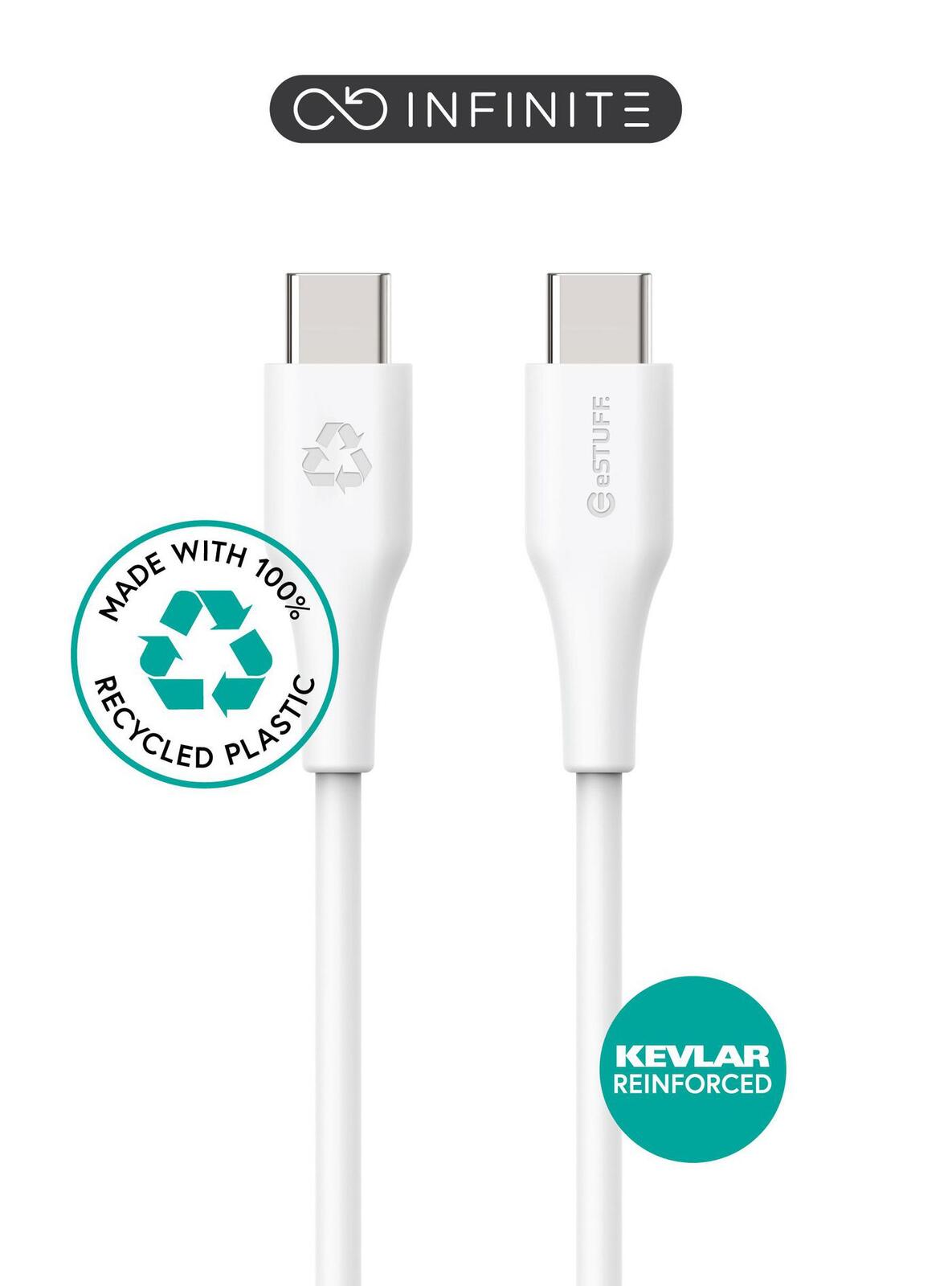 eSTUFF INFINITE SuperINFINITE Super Soft USB-C to USB-C Cable 2m - 100% Recycled PVC Free Plasticweiches USB-C-auf-USB-C