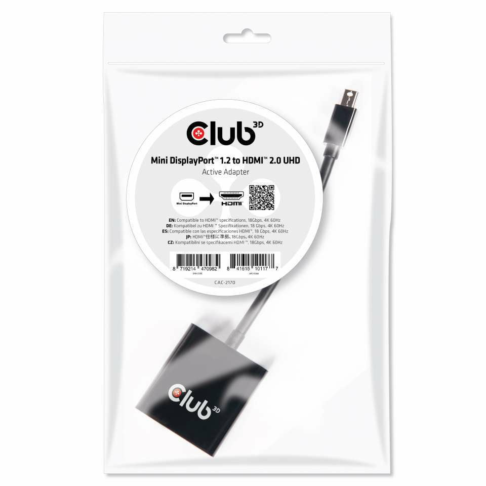 Club3D Adapter MiniDisplayPort > HDMI 2.0 3D 4K60Hz aktiv Polybe