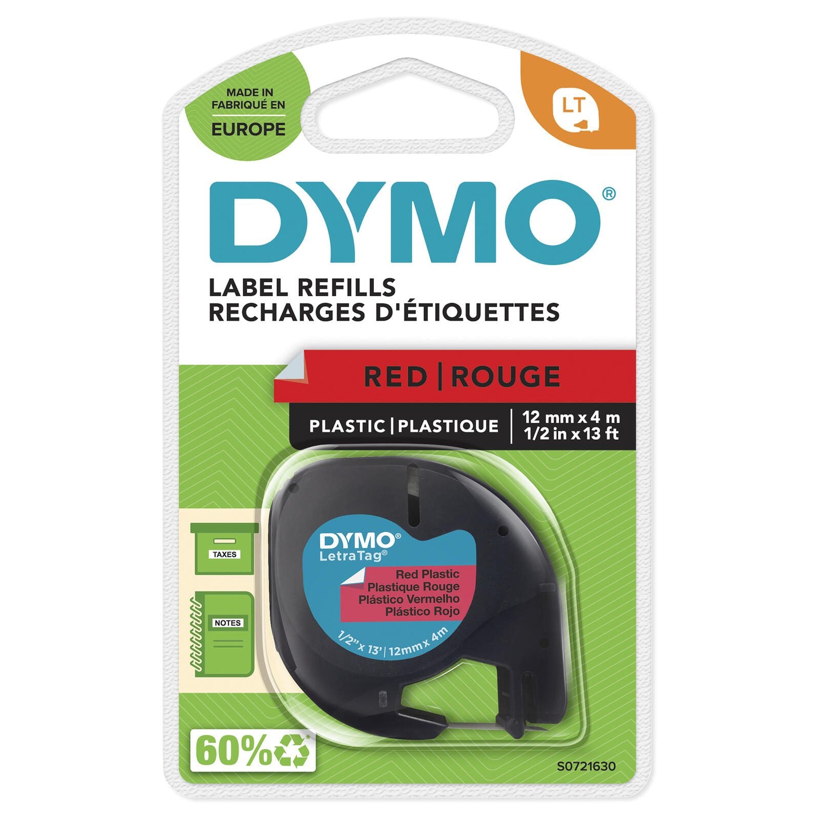 DYMO® Original Schriftband für LetraTag, Plastik - schwarz auf rot