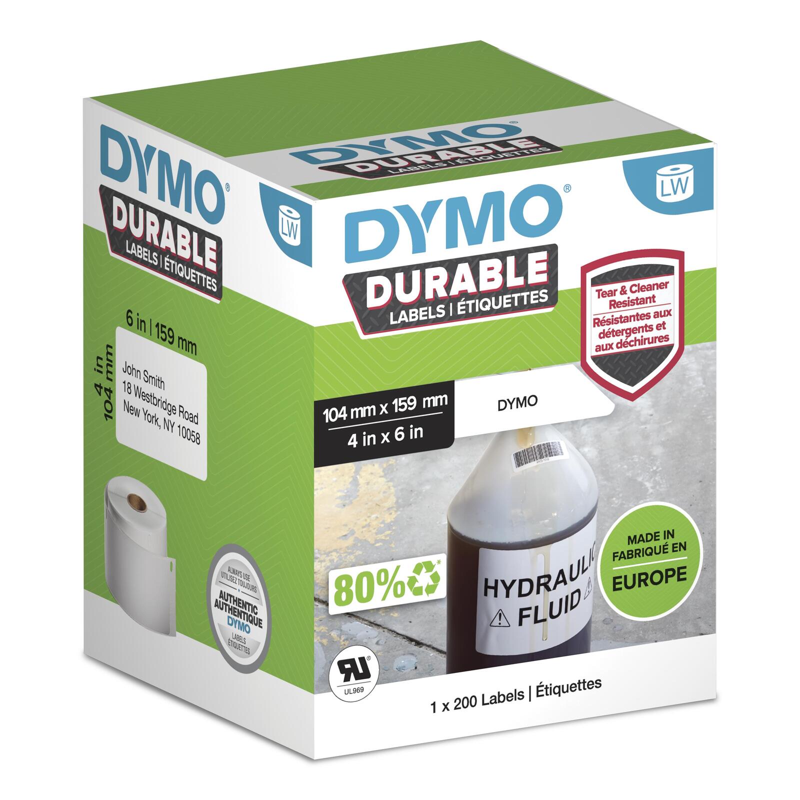 DYMO® Original Hochleistung Etikett für LabelWriter™, Kunststoff - weiss - permanent haftend, widerstandsfähig, 1 x 200