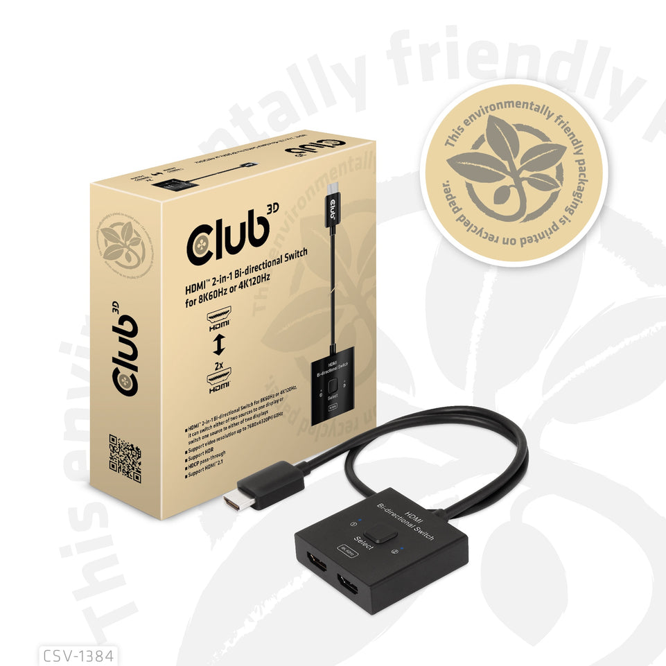 Club3D HDMI Switch 2-in-1 bidirektional   8K60Hz/4K120Hz UHD ret