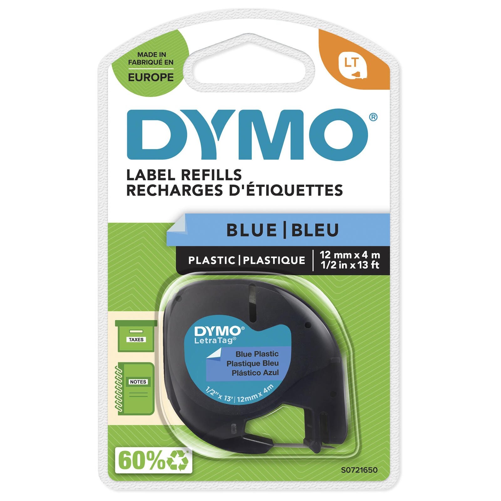 DYMO® Original Schriftband für LetraTag, Plastik - schwarz auf blau
