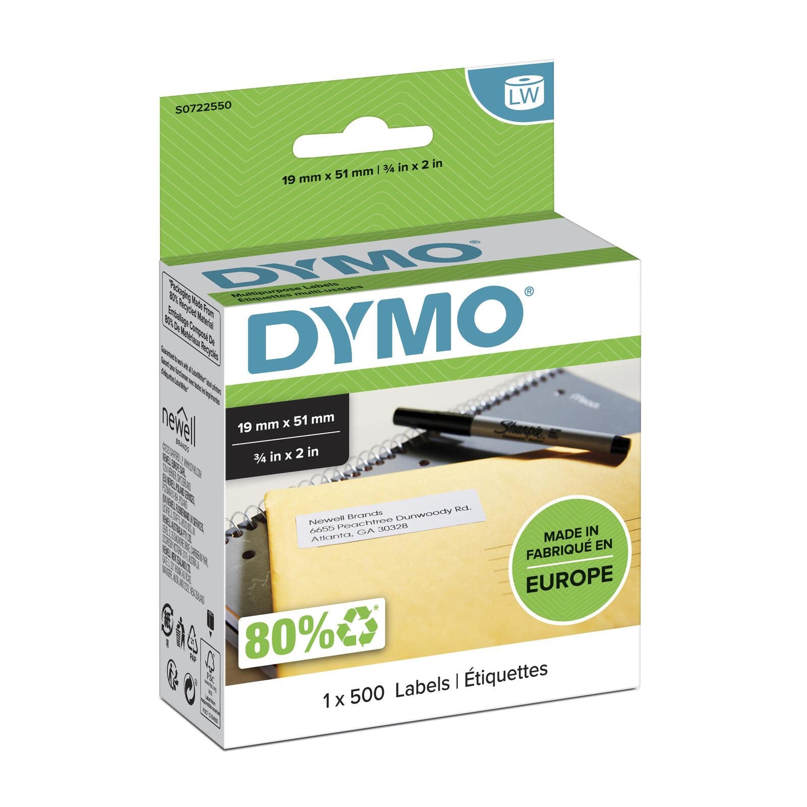 DYMO® Original Etikett für LabelWriter™, Vielzweck - weiss - ablösbar, 1 x 500 Etiketten