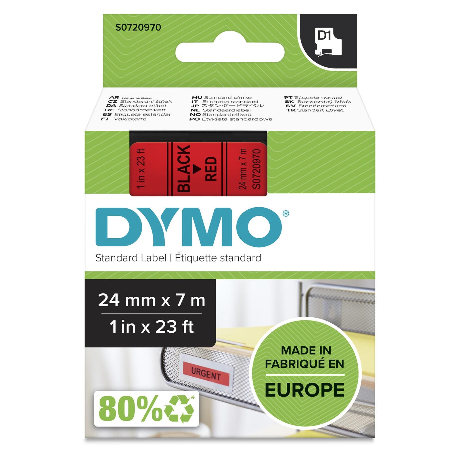 DYMO® Original D1-Schriftband für LabelManager™ 24mm x 7m - Polyester, wieder ablösbar - schwarz auf rot