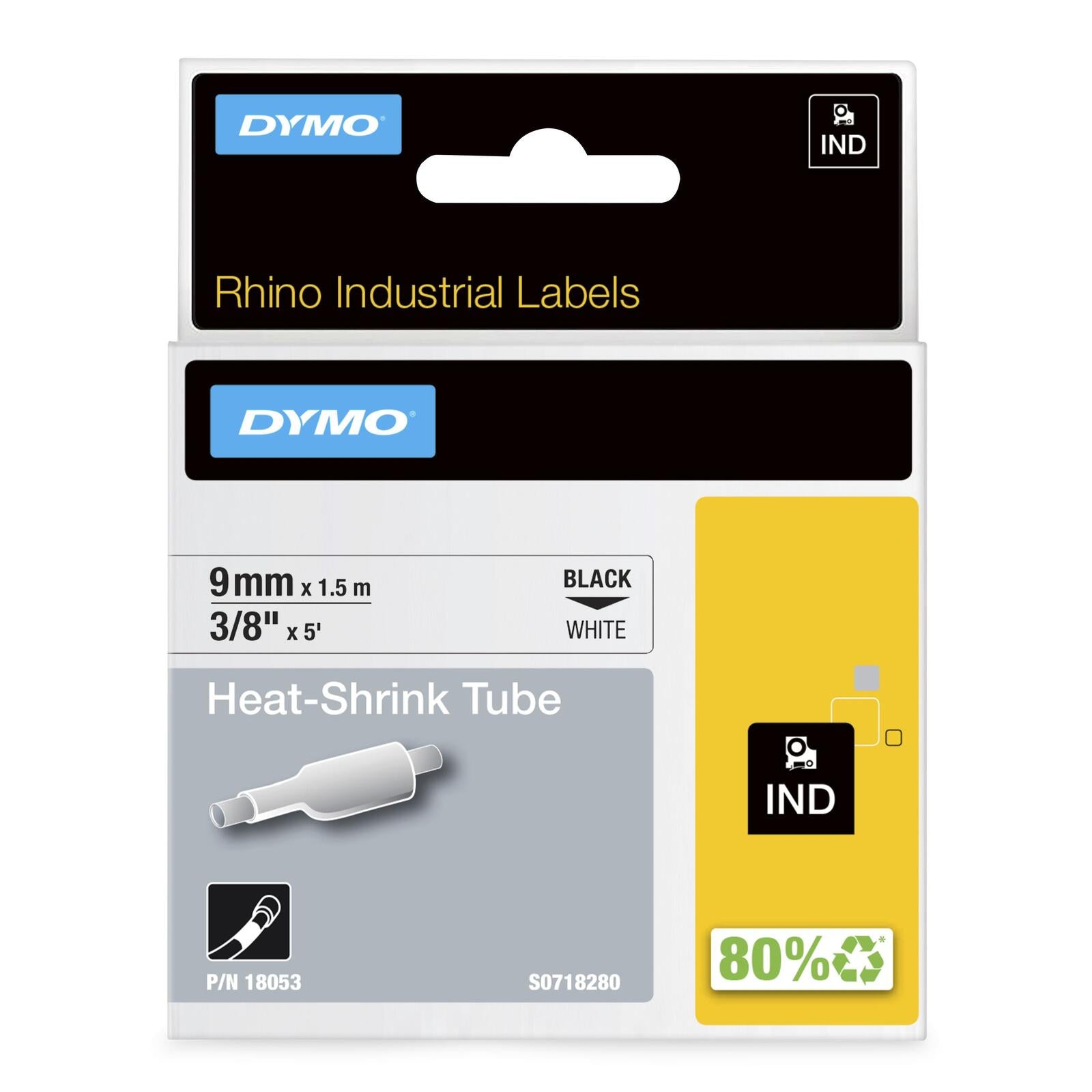 DYMO® Original IND-Heißschrumpfschlauch für Rhino, Polyolefin - schwarz auf weiss