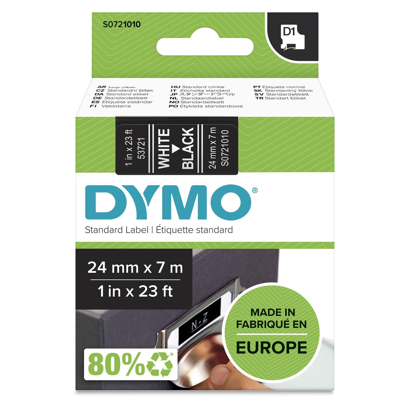 DYMO® Original D1-Schriftband für LabelManager™ 24mm x 7m - Polyester, wieder ablösbar - weiss auf schwarz