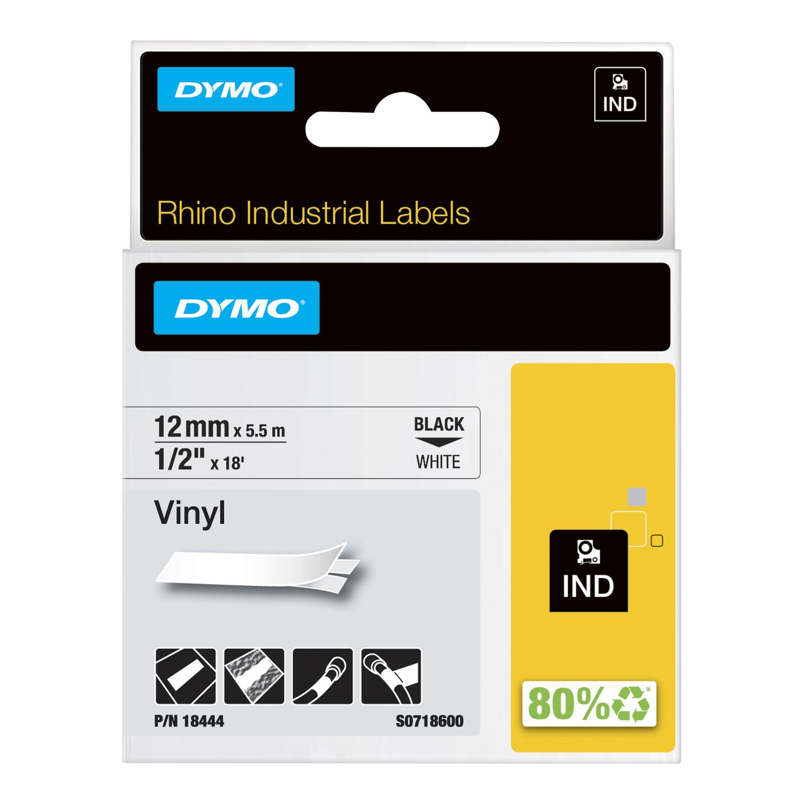 DYMO® Original IND-Schriftband für Rhino, farbiges Vinyl - schwarz auf weiss