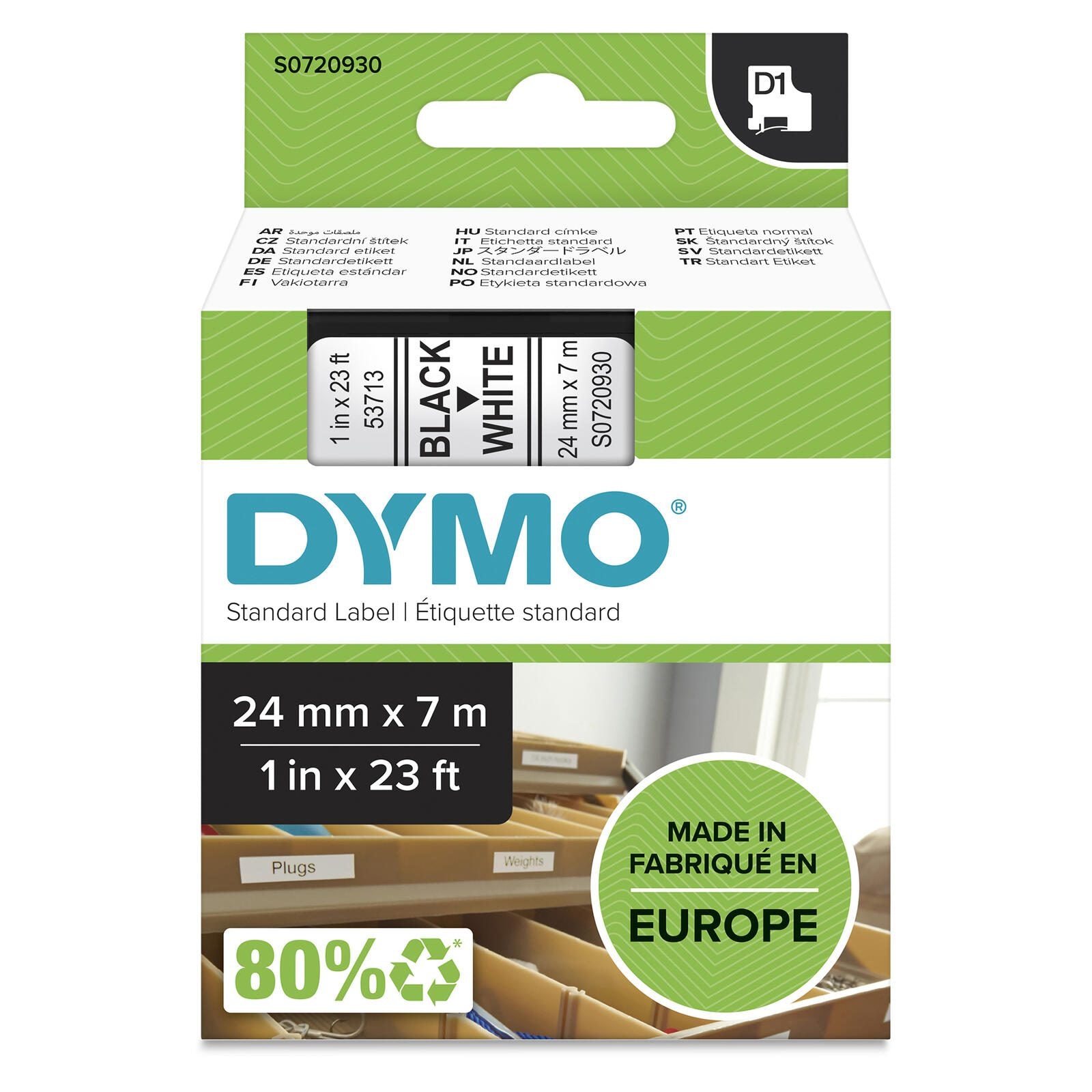 DYMO® Original D1-Schriftband für LabelManager™ 24mm x 7m - Polyester, wieder ablösbar - schwarz auf weiss