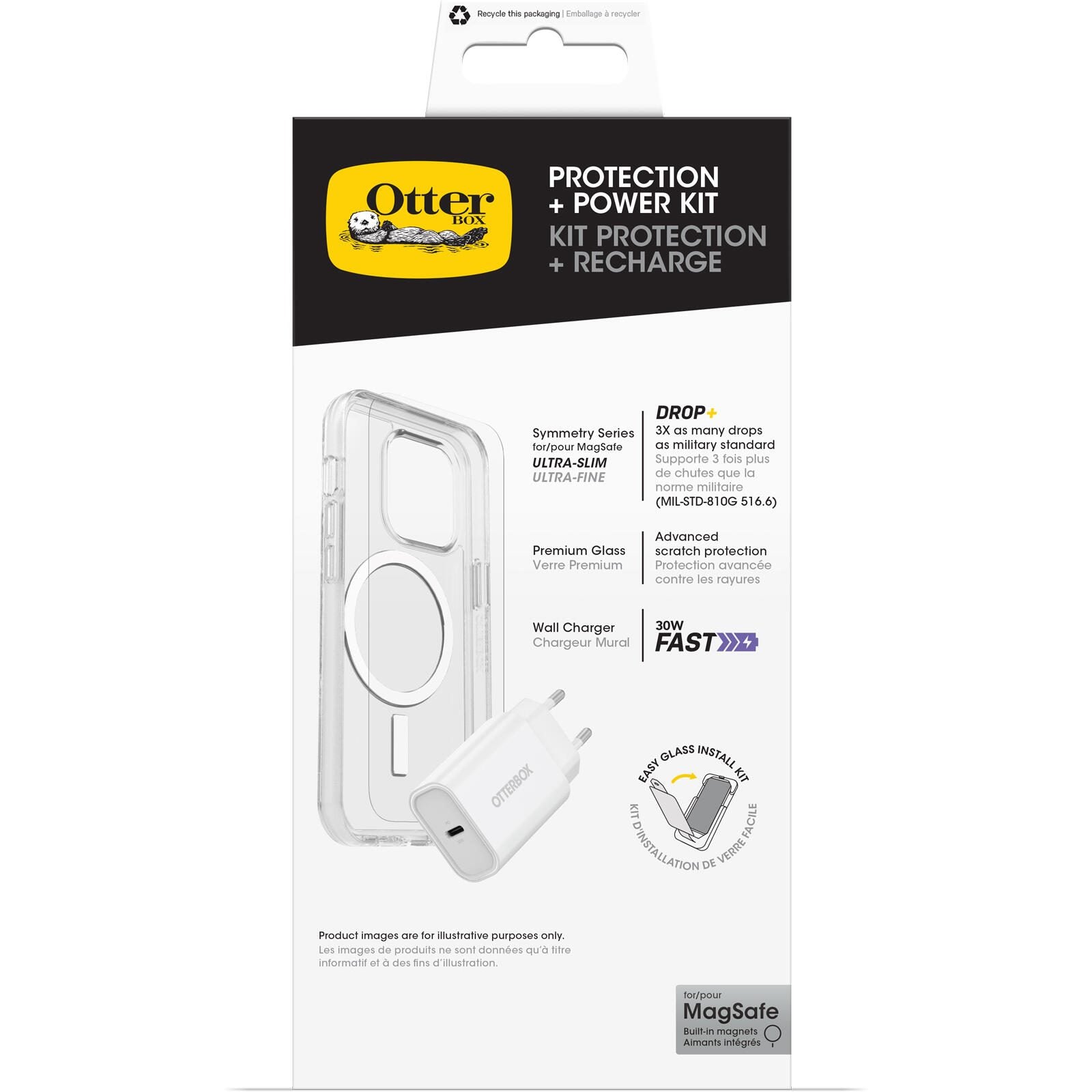 OtterBox KIT Apple iPhone 16 Pro Max (Symmetry Clear MagSafe / Premium Glass / EU USB-C Wall Charger 30W - white)